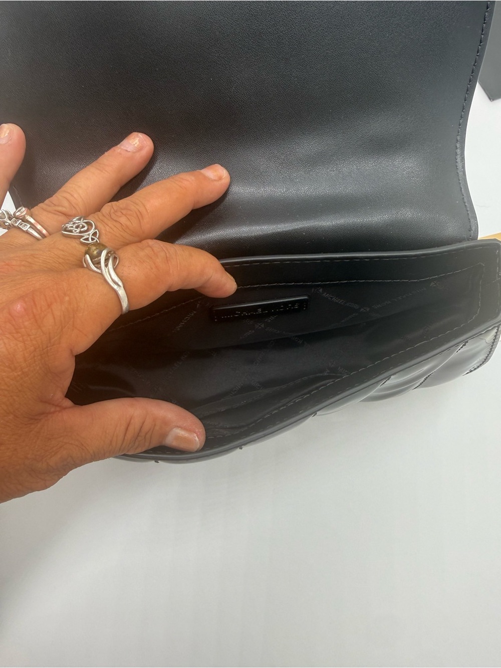 Michael Kors Black Patent Quilted Crossbody Bag with Silver Chain NWT - Picture 10 of 15